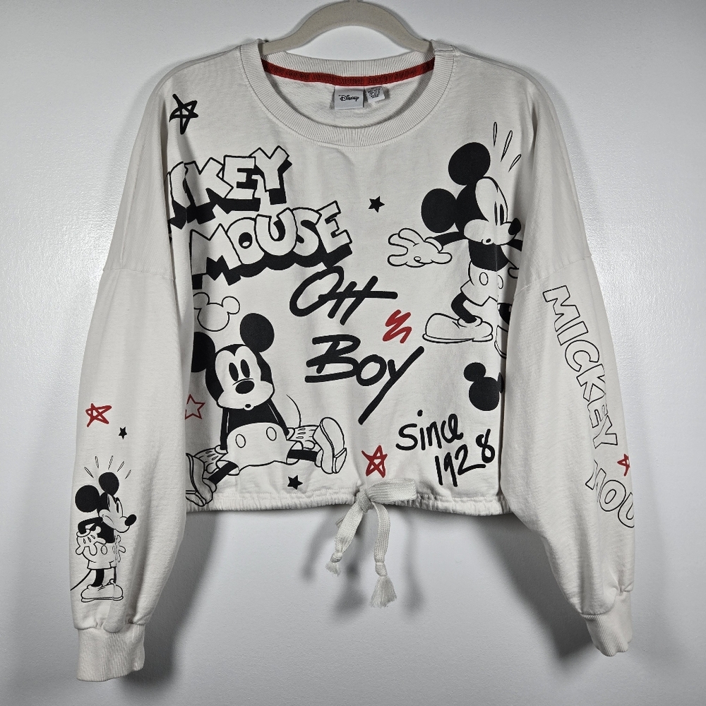 Disney Mickey Mouse Black & White Cropped Sweatshirt Size XL Oh Boy Aw Shucks